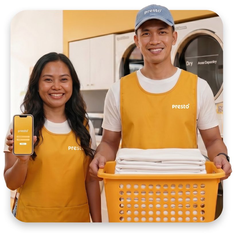 Presto staff with laundry